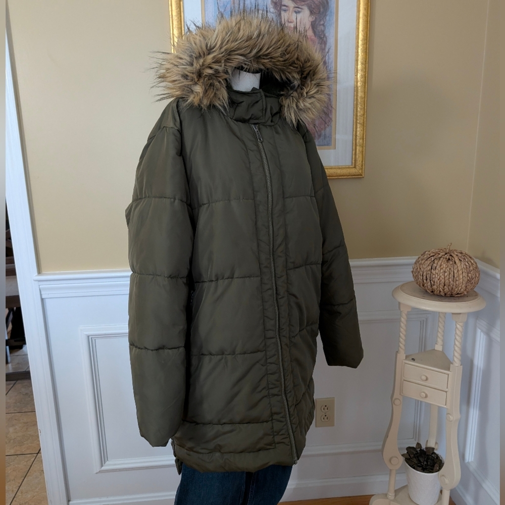 Be Boundless Green Faux Fur Lined Quilted  Winter Coat